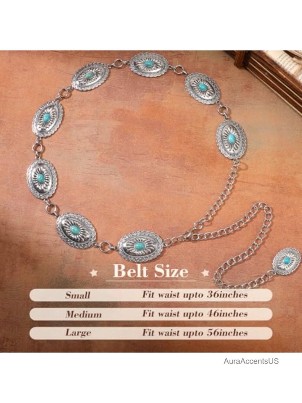Boho Western Cowgirl Waist Chain Belt Metal Concho Adjustable - Picture 4 of 6